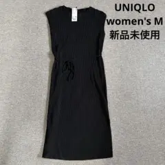 ユニクロ　ブラック リブ　ノースリーブワンピース