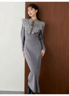 スナイデル　エンブロイダリーカラードッキングニットワンピース