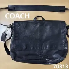 コーチ　メッセンジャーバッグ　ビジネス　レザー　トンプソン　黒　70313