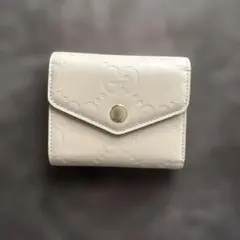 GUCCI GG柄 三つ折り財布 アイボリー レザー コンパクトウォレット