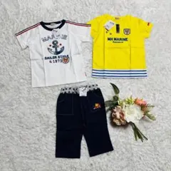 新品タグ付　 ミキハウス 夏　プッチー君　白　黄　紺　3点セット　日本製　120