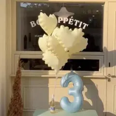 ベビーブルーナンバー3・波ハートバルーン計6枚セットお誕生日飾りお祝マカロン記念