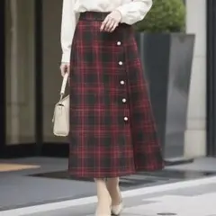 SEVEN TEN セブンテン パールボタンラップスカート チェック 日本製