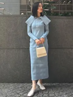 LAGUNAMOON ラグナムーン ブルー ビッグカラーフロントZIPワンピース