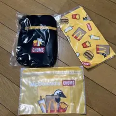 ◯CHUMS×マクドナルド　ショルダーバッグ　クリーナクロス、ジッパーポーチ