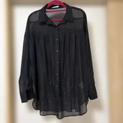 ベイフロー シアー ラメ 長袖シャツ ブラック