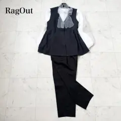 大きいサイズ❤️XL ジレ　ボウタイブラウス　パンツ　3点セット　ペプラム　黒