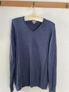 UNIQLO カシミア混ダークブルー Vネックセーター L