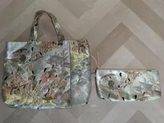 帯ハンドバッグ　ポーチ　2点セット