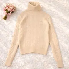 美品 ポロラルフローレン カシミヤ混 ケーブル タートルネック ニット S