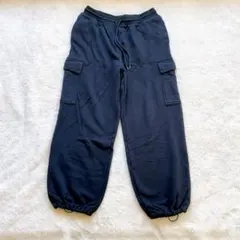 【ユニクロ】カーゴパンツ風 ポケット スウェットパンツ ブラック L