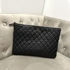 香奈兒 菱格紋 小羊皮 手拿包 黑色