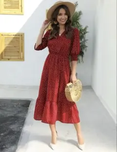 ドット柄ロングワンピース