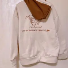 ベージュ　配色　パーカー　Lサイズ