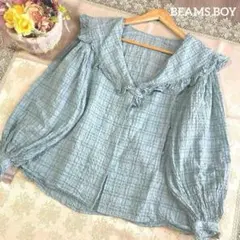 ビームスボーイ刺繍 フリル ブラウス 長袖 ネイビー - メルカリ
