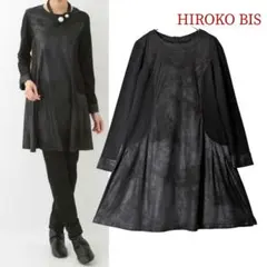 ヒロコビス／定価2.1万円 異素材切り替えチュニックブラウス ロング丈ブラック黒のサムネイル