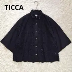 美品✨ティッカ レースシャツブラウス ブラック 半袖 トップス 刺繍 羽織り