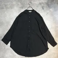 SamansaMos2blue バンドカラー 長袖シャツ ロング丈 黒 Ｆサイズ