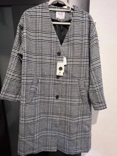 チェック柄ロングコート ブラック・ホワイト