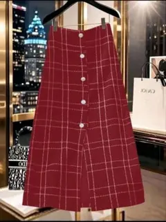 ツイードスカート チェック柄 ロングスカート 大きいサイズ ペンシルスカート赤