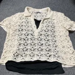 ZARA レース編みニット半袖 L