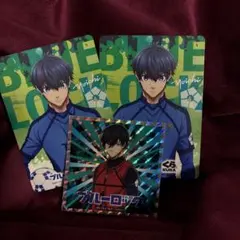 ブルーロック　潔世一、糸師凛　くら寿司コラボカード3枚セット、ステッカー1枚