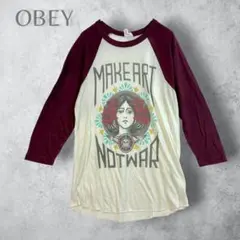 【OBEY】　ラグランスリーブカットソー　USA製　ブラフィックプリント　XSのサムネイル