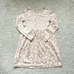 H&M ベージュ×白 ハート柄 長袖ワンピース 6-8Y 120-130cm