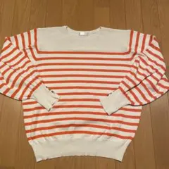 ボーダー長袖ニット　ベージュオレンジ　M