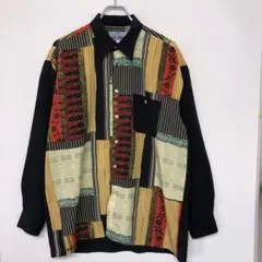 レトロ オールド 古着 幾何学模様 クレイジーパターン とろみ 長袖シャツ