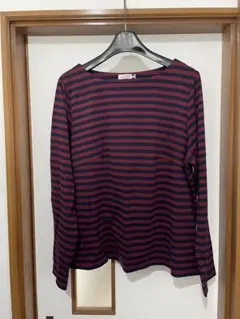 eur 3 ボルドーとネイビーのストライプ長袖Tシャツ　XL