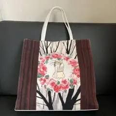 美品　女性のイラスト　バラの花　リース　トートバッグ