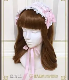 新品 baby はしごレースのスピンドールヘッドドレス オフ白 ピンク pink