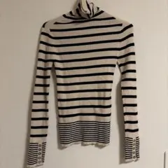 ボーダーリブニット リブニット 袖ボタン リブ袖口ボタンタートル