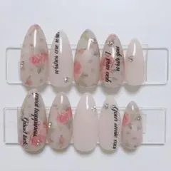 【現品】ネイルチップ 韓国風 マグネット シンプル お花 ピンク 上品 大人