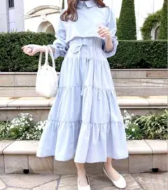 apres jour♡ティアードワンピース　水色　ブルー　ガーリー　シャツワンピ