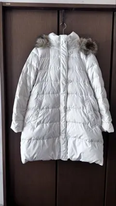 AIGLE エーグル ダウンコート ロング 38 ファー フード 白 アイボリー 