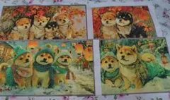 パネル生地　柴犬　犬　秋冬　紅葉　雪