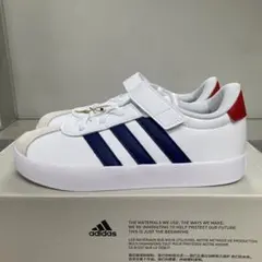 adidasアディダスキッズジュニアスニーカーホワイト白ネイビー紺マジック式21