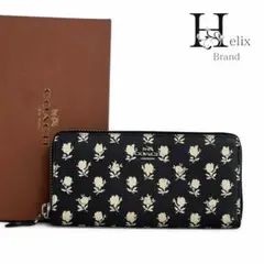 【美品】コーチ　ラウンドファスナー　長財布　小銭　コイン　レザー　花柄