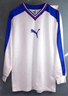 PUMA ホワイト＆ブルー Vネック長ＴシャツＳ～Ｍ