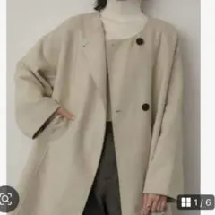 センスオブプレイス　リバーノーカラーミドルコート　ベージュ