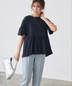 pierrot ペプラム 半袖 カットソー ネイビーのサムネイル