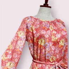 vintageヴィンテージワンピース花柄総柄ティアードリボンレトロUSA海外古着