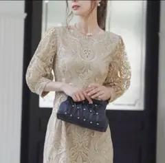 刺繍レース バックリボン タイトドレス 同窓会 二次会 ドレス