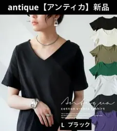 新品【アンティカ】華奢見せ叶う 美人見えこなれT　コットンVネックTシャツ　半袖のサムネイル