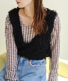 Kastane(カスタネ) 【前後2WAY】ファーショートベスト ブラック