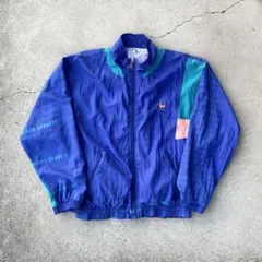 希少◎ヴィンテージ90sルコックナイロンジャケット古着ブルゾン刺繍ロゴ青ブルーL