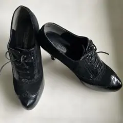 ブラック ハイヒールパンプス レースアップ