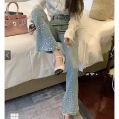 【新品タグ付き】GRL at2310 ビジューデニムフレアパンツ